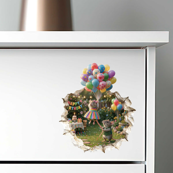 Birthday Balloon Lift-Off Mouse Hole Decal