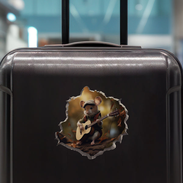 Acoustic Guitar Mouse decal on luggage