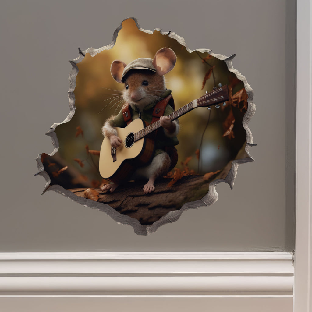 Acoustic Guitar Mouse decal on wall