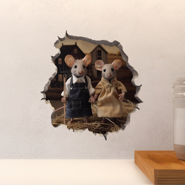 American Gothic Mice decal above countertop