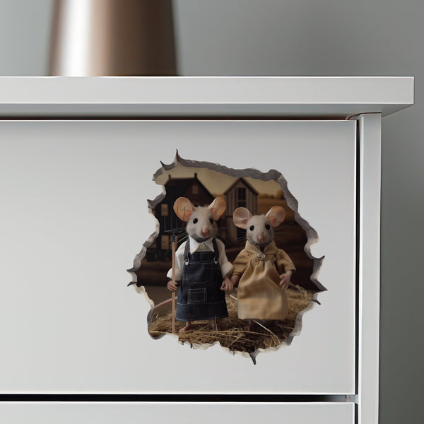 American Gothic Mice decal on dresser