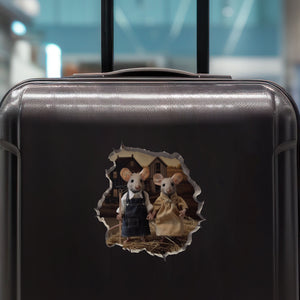 American Gothic Mice decal on luggage