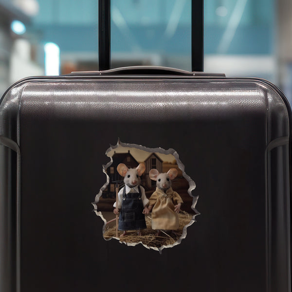 American Gothic Mice decal on luggage