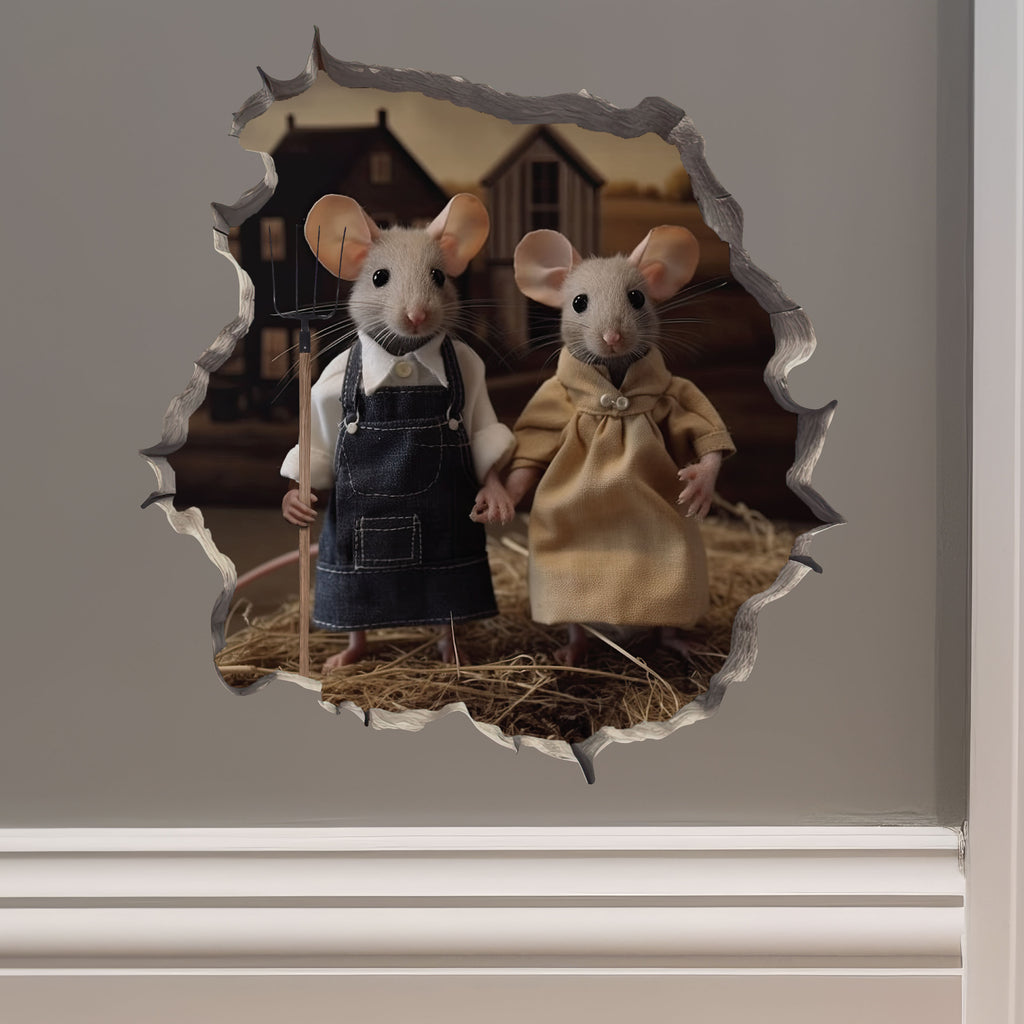 American Gothic Mice decal on wall