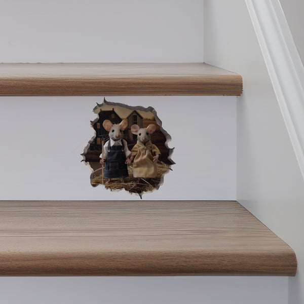 American Gothic Mice decal on stairs