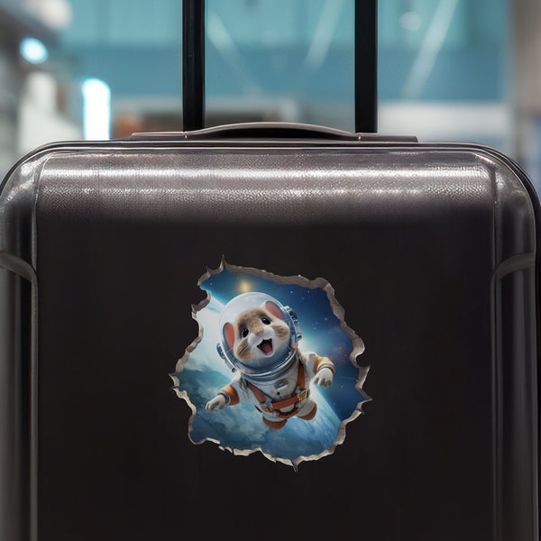 Astronaut Mouse decal on luggage