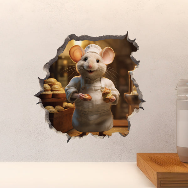 Baker Mouse decal above countertop