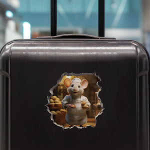 Baker Mouse decal on luggage