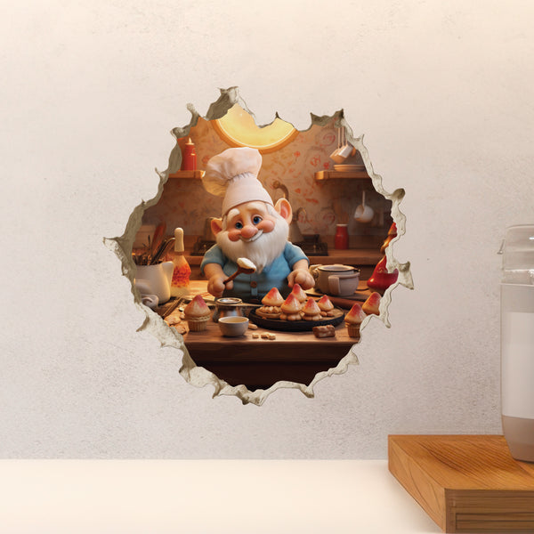 Gnome Baking Mushroom Cupcakes decal above countertop