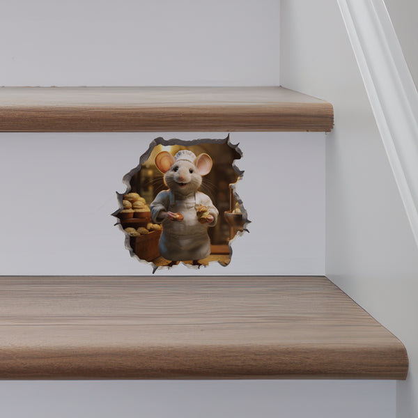 Baker Mouse decal on stairs