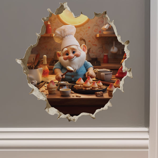 Gnome Baking Mushroom Cupcakes decal on wall