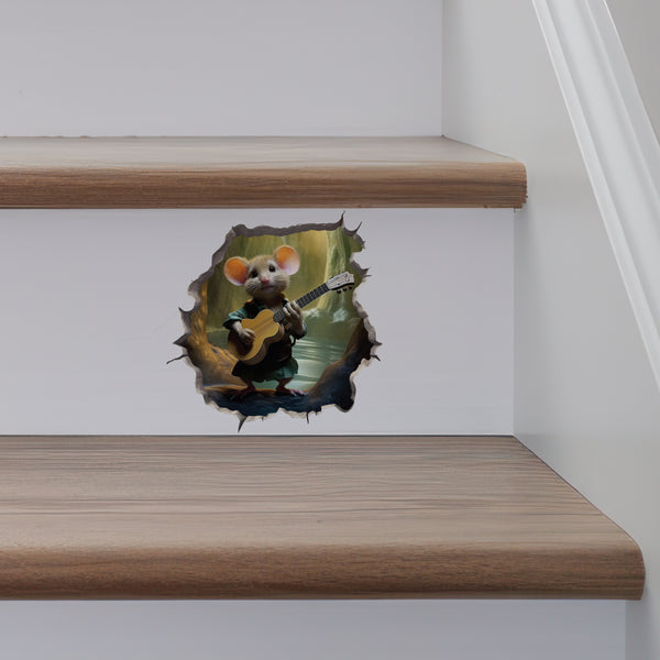 Guitar-Playing Mouse Hole Decal