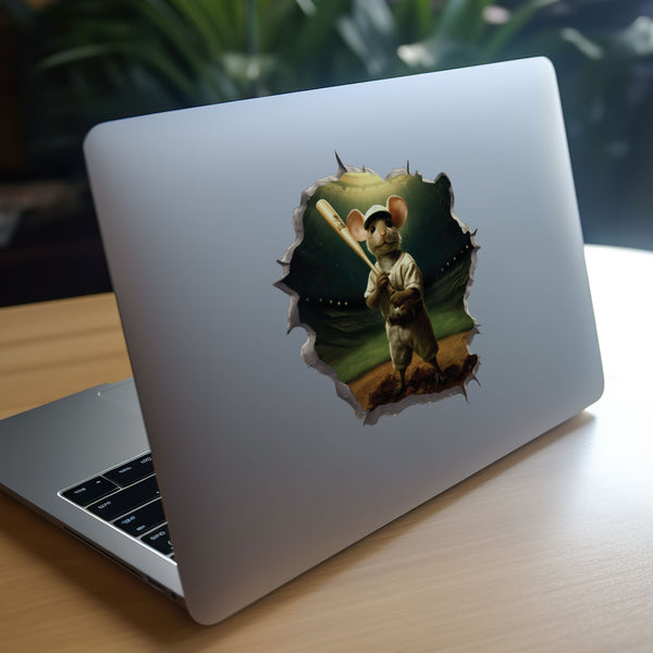 Baseball mouse decal on laptop