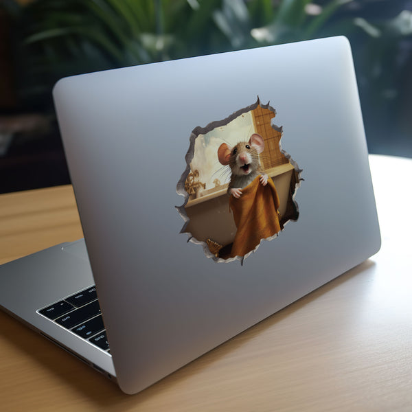 Bathroom Mouse in Towel decal on laptop