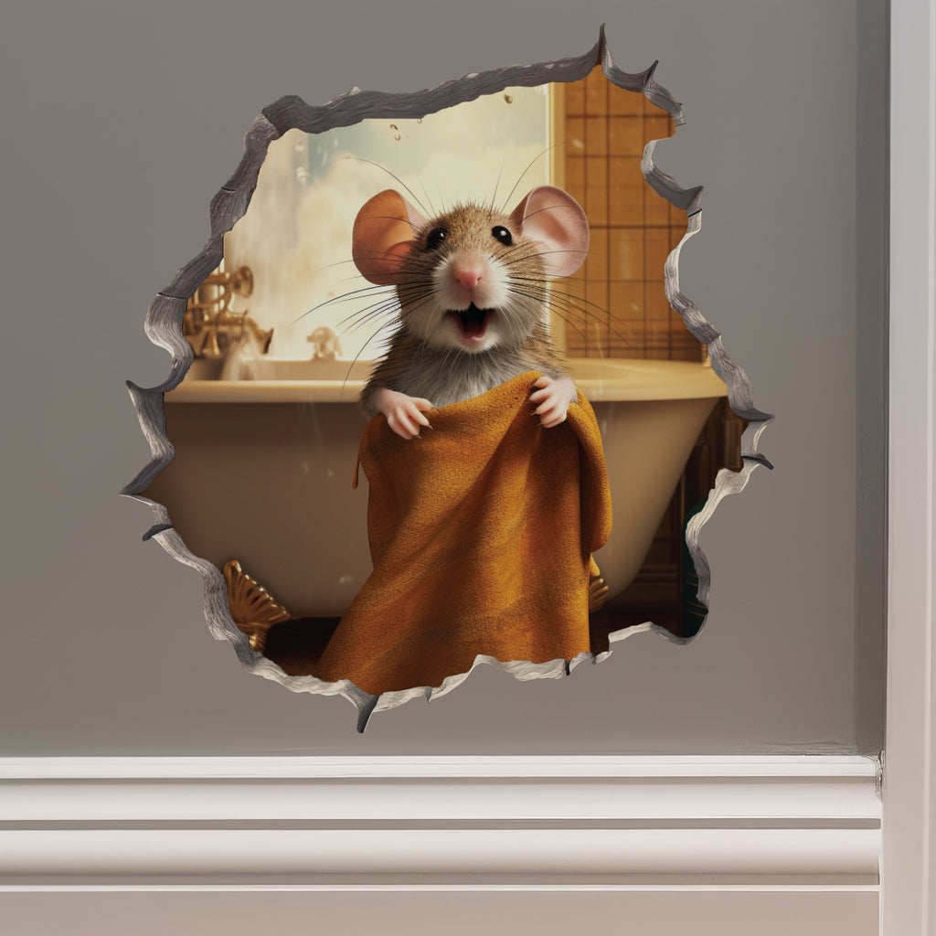 Bathroom Mouse in Towel decal on wall