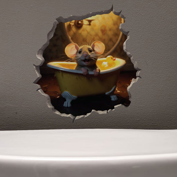 Mouse in bathtub decal above toilet