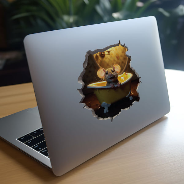 Mouse in bathtub decal on laptop