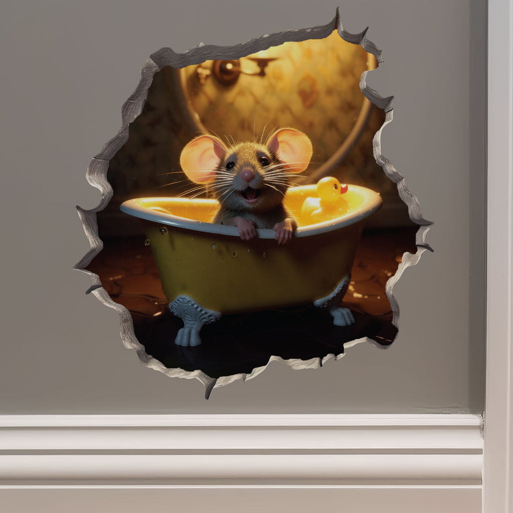 Mouse in bathtub decal on wall