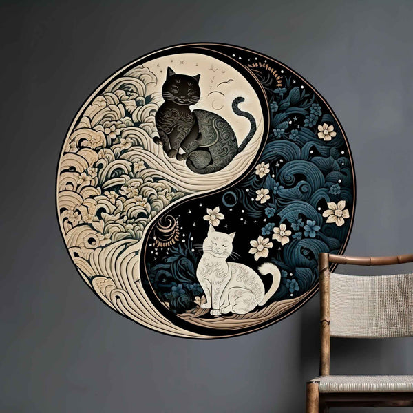 Black Cat - White Cat Ying Yang Cat Sticker Decor - Perfect Cat Lover Gift - Car Decal - Wall Sticker