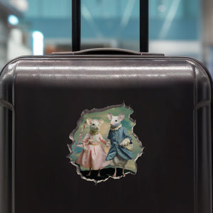 Blue Boy and Pinkie Mice decal on luggage
