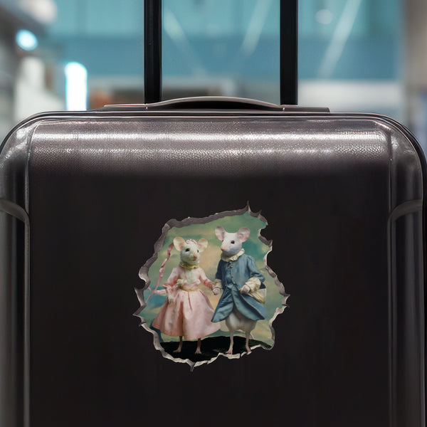 Blue Boy and Pinkie Mice decal on luggage