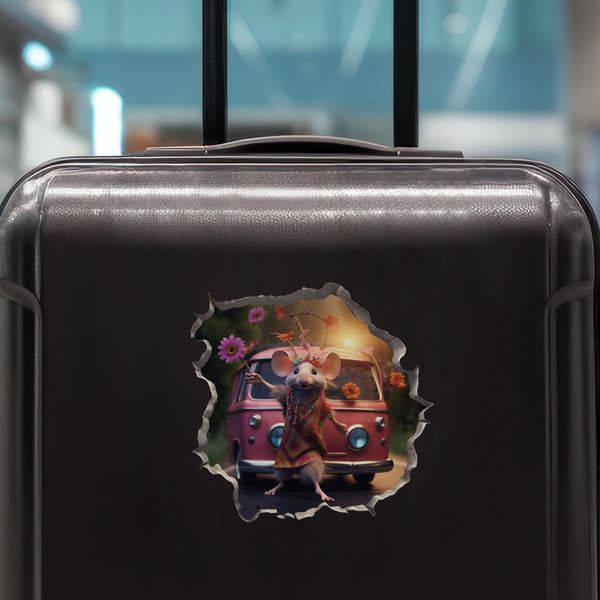 Boho Hippie Mouse decal on luggage