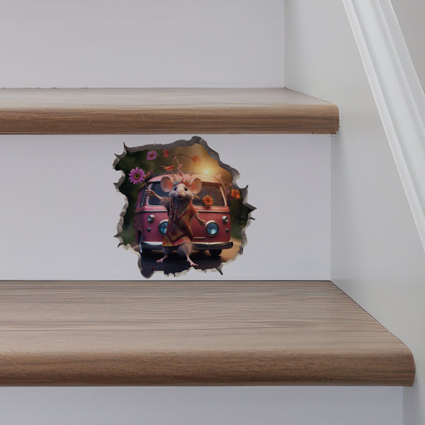 Boho Hippie Mouse decal on stairs