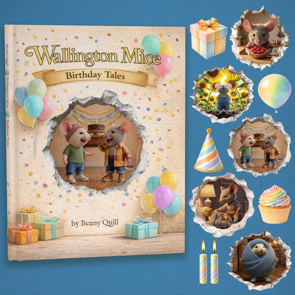 Wallington Mice Birthday Tales Hardback Book with Mouse Hole Decals