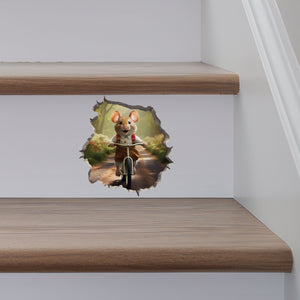 Bike Ride in the Park Boy Mouse decal on stairs