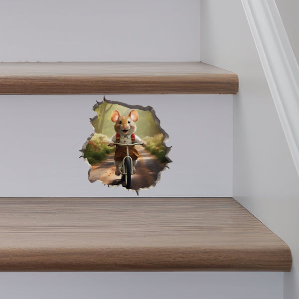 Bike Ride in the Park Boy Mouse decal on stairs