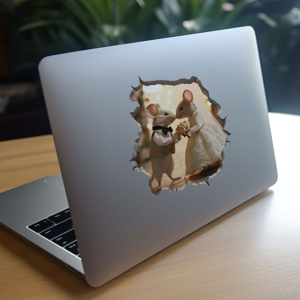 Bride and Groom Mouse decal on laptop