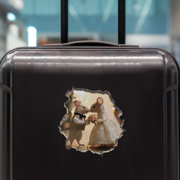Bride and Groom Wedding Mice decal on luggage