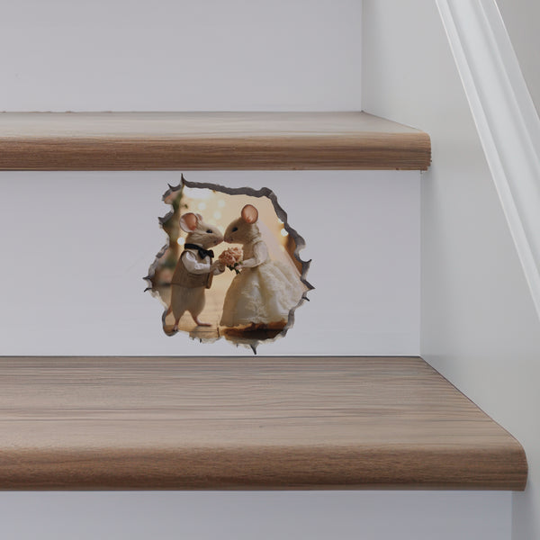 Bride and Groom Wedding Mice decal on stairs