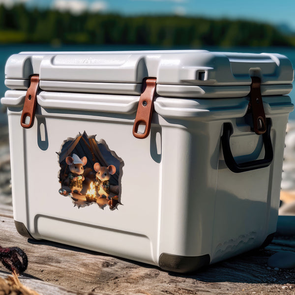 Camping mice decal on cooler