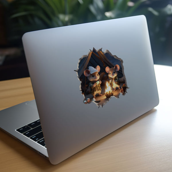 Camping mouse decal on laptop