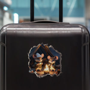 Camping Mice decal on luggage