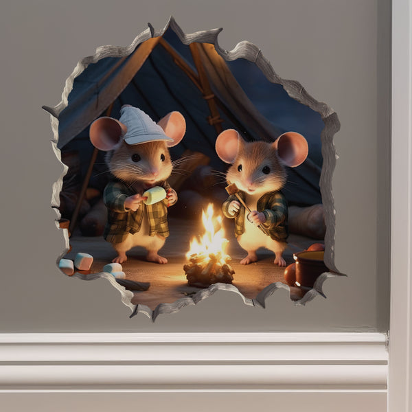 Camping mouse decal on wall