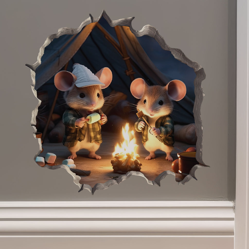 Camping mouse decal on wall