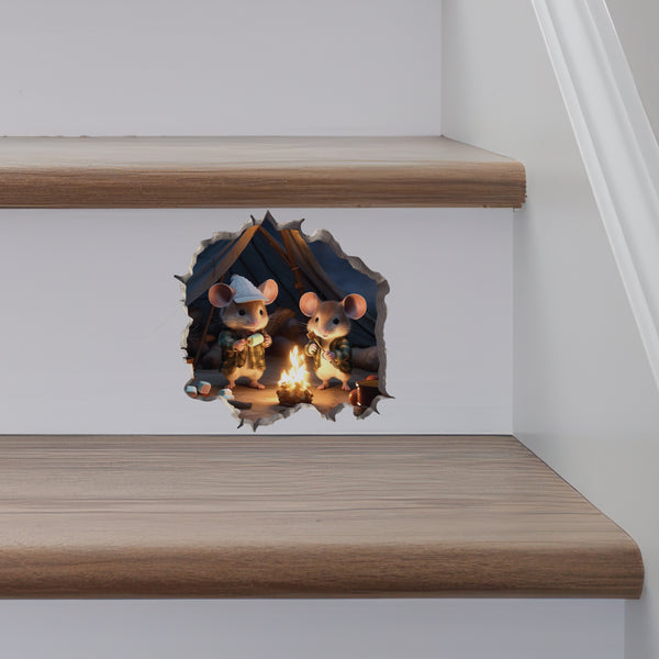 Camping Mice decal on stairs