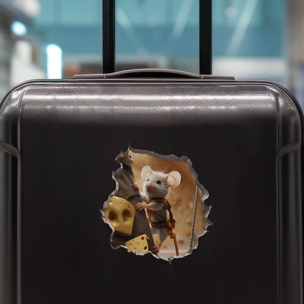 Cheese Climbing Mouse decal on luggage