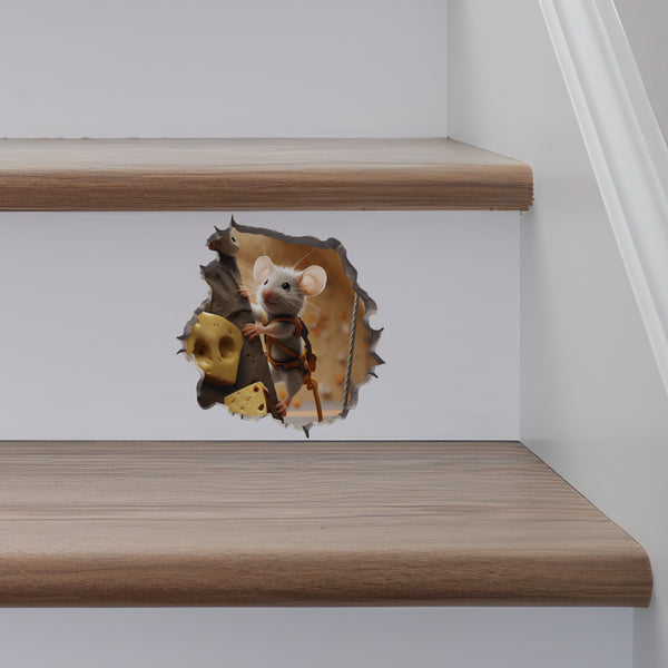 Cheese Climbing Mouse decal on stairs