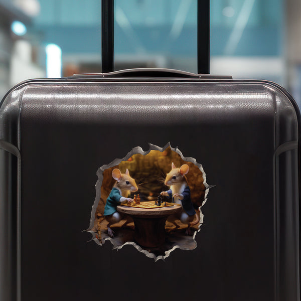 Chess Mice decal on luggage
