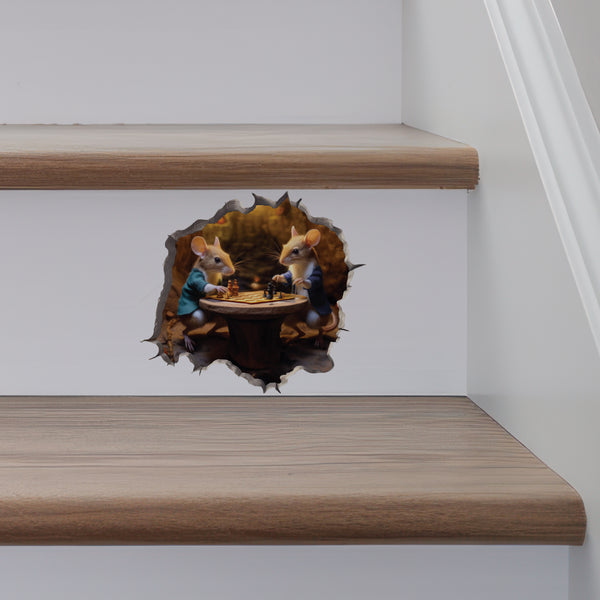Chess Mice decal on stairs