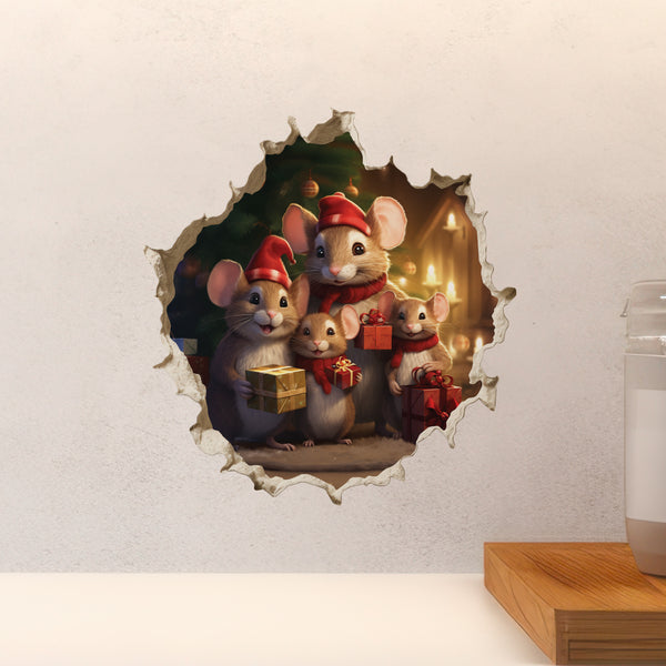 Christmas Family Mice decal above countertop
