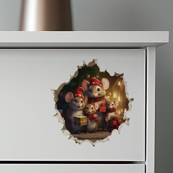 Christmas Family Mice decal on dresser