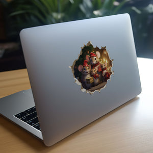 Christmas Family Mice decal on laptop