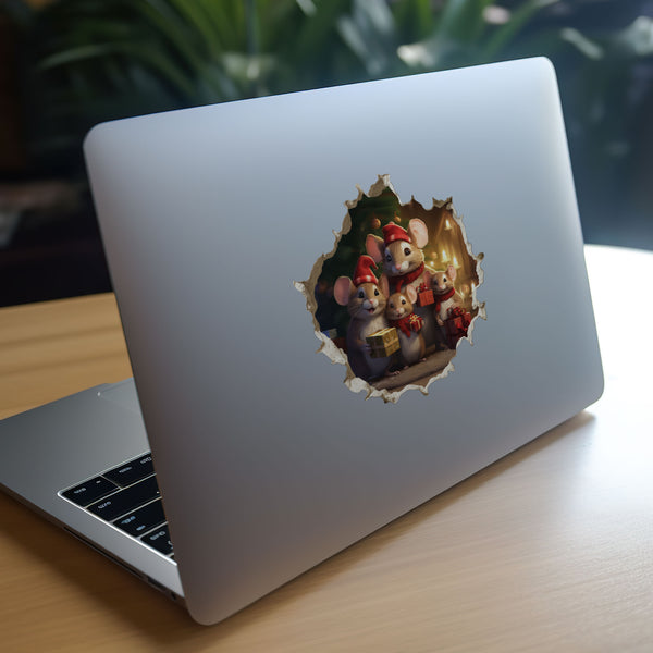 Christmas Family Mice decal on laptop