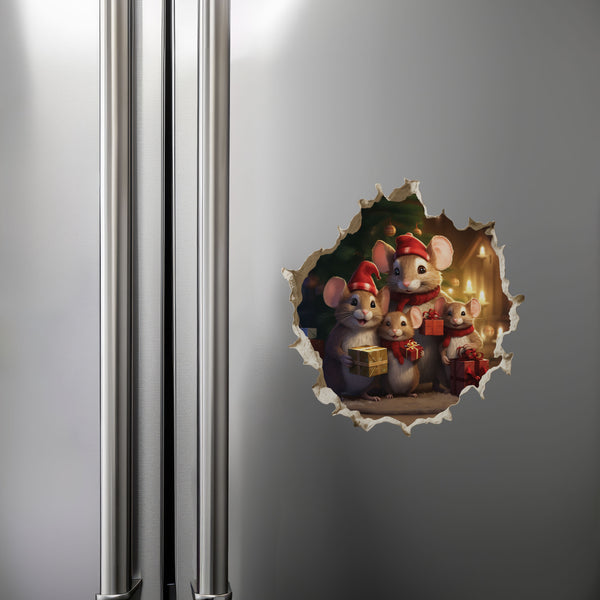 Christmas Family Mice decal on refrigerator