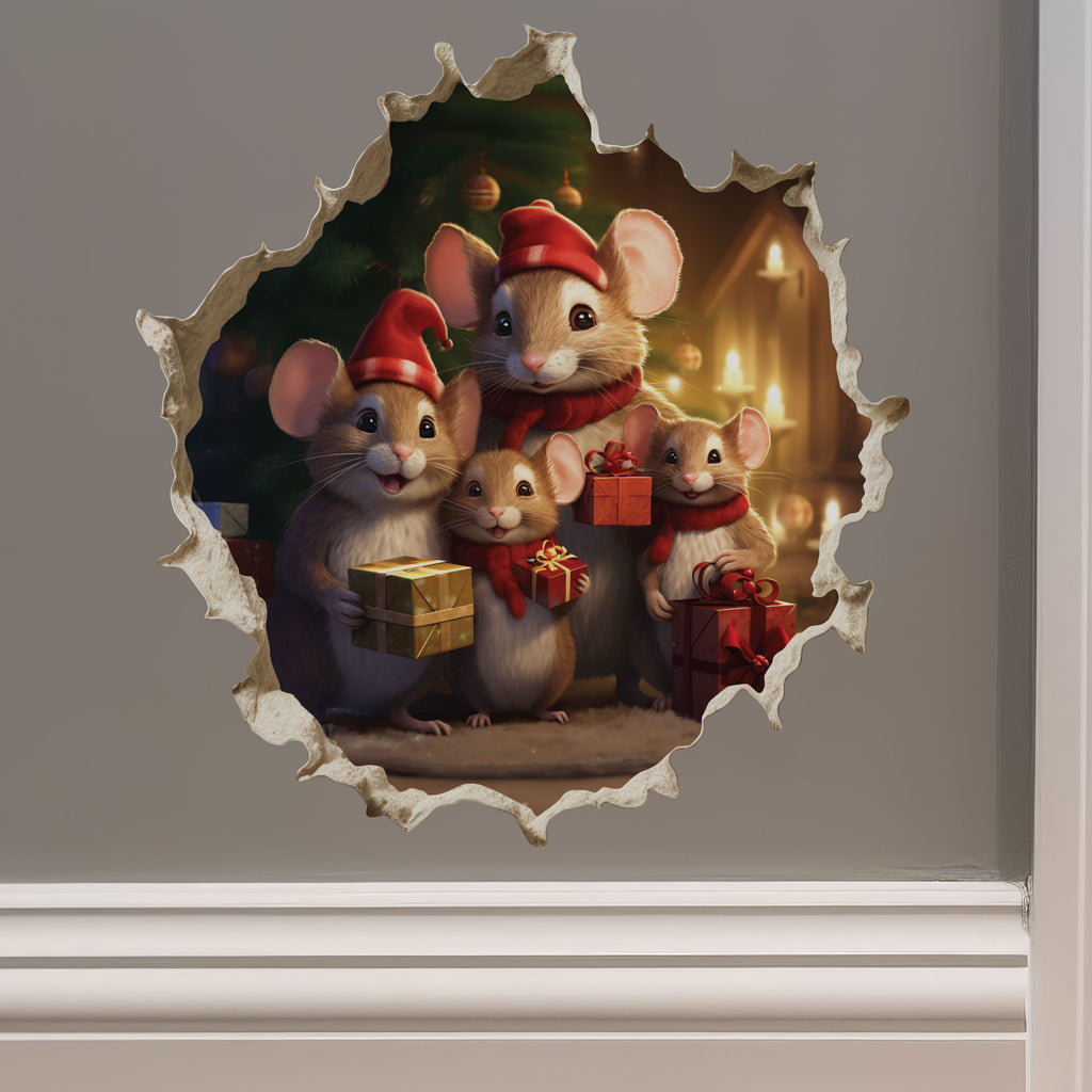 Christmas Family Mice decal on wall