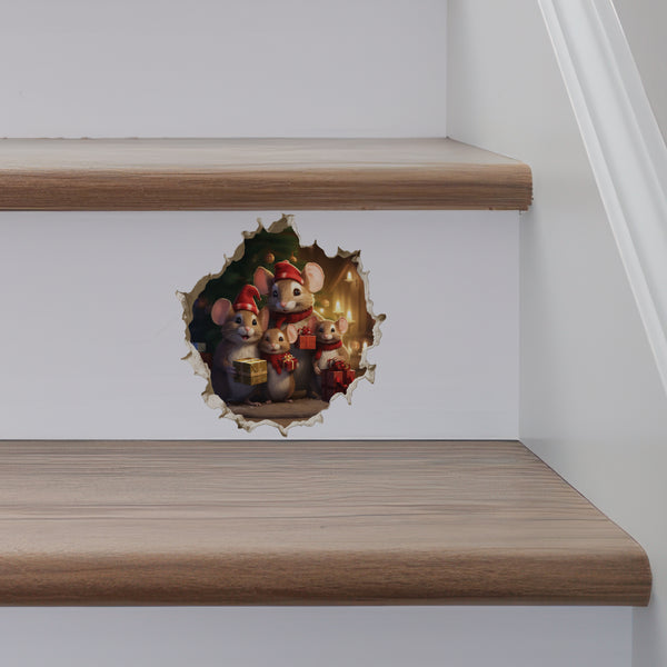 Christmas Family Mice decal on stairs